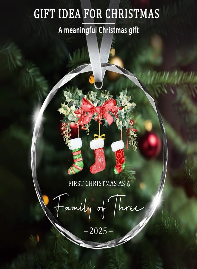 Zeptrix Christmas Ornaments 2025 Our First Christmas As A Family of Three Ornament Unique Crystal Baby 1st Xmas Ornaments New Parents Gifts for Couples Mom Dad Newborn Girls Boys Xmas Tree Decorations - Image 4